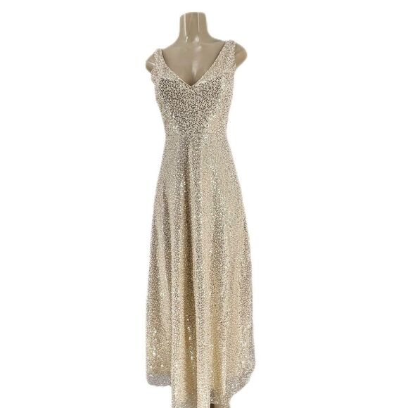Baltic Born Cream colored Maxi Sleeveless Sequin Dress w/ beaded Pearl accent’s - Picture 10 of 10